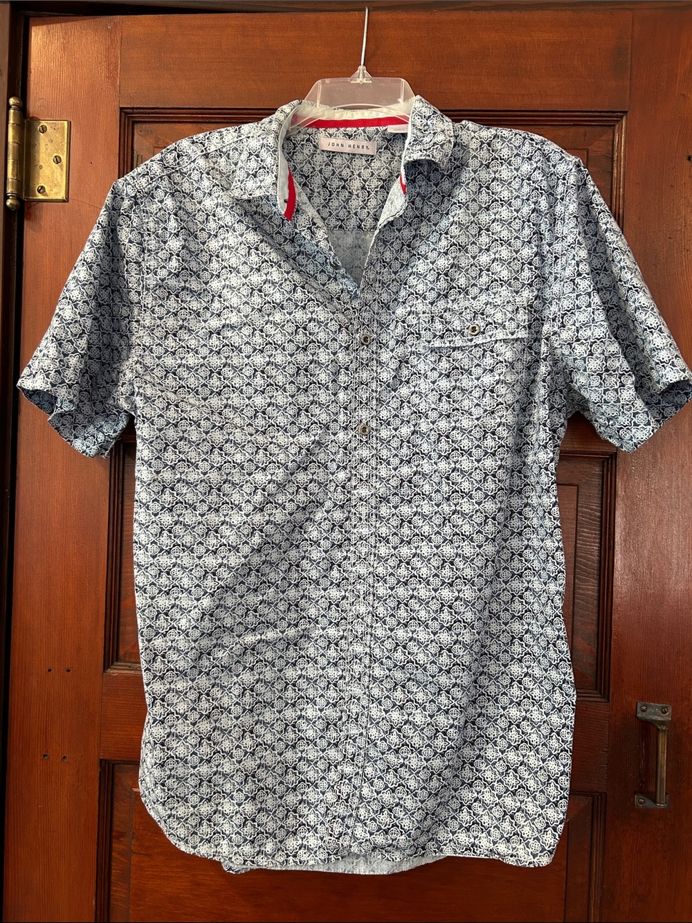 John Henry Casual Short-Sleeve Printed Button-Down Shirt - Navy/White L